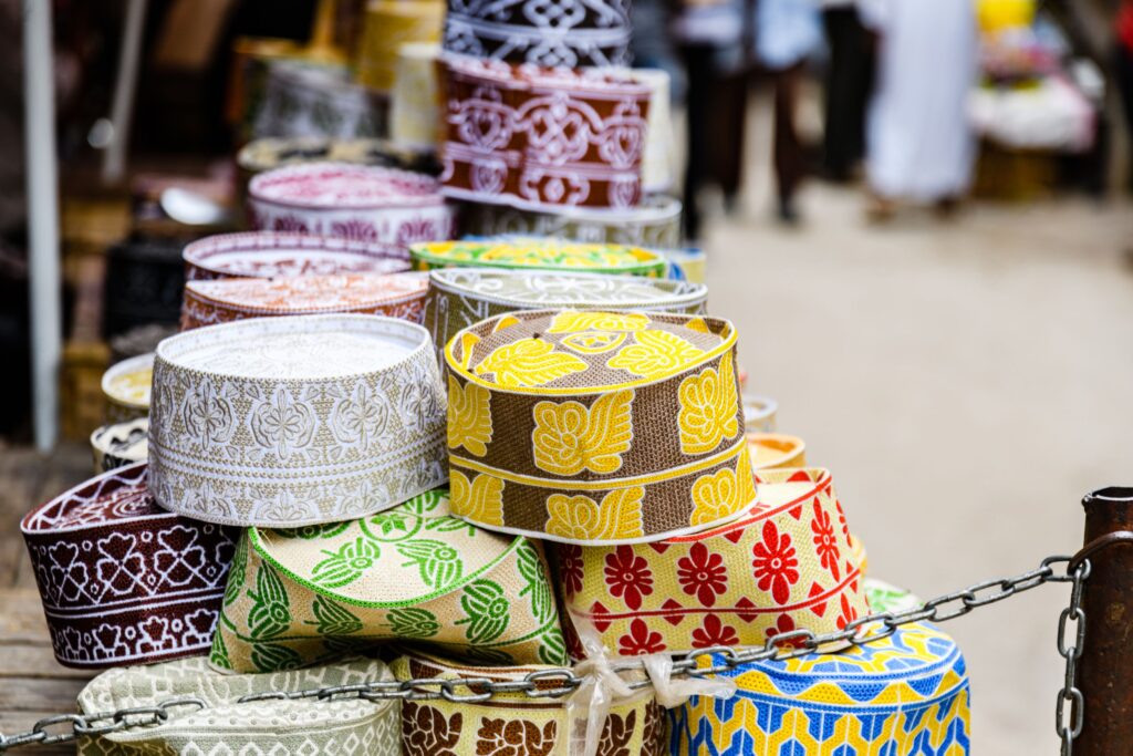 Colourful Swahili Kofia hats piled up