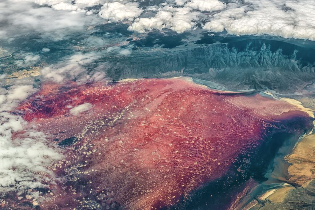 Aerial view of Lake Natron in Tanzania