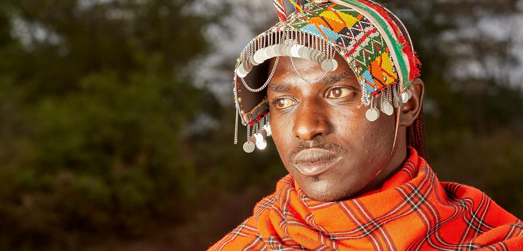 Tanzanian Maasai man clad in his traditional clothing