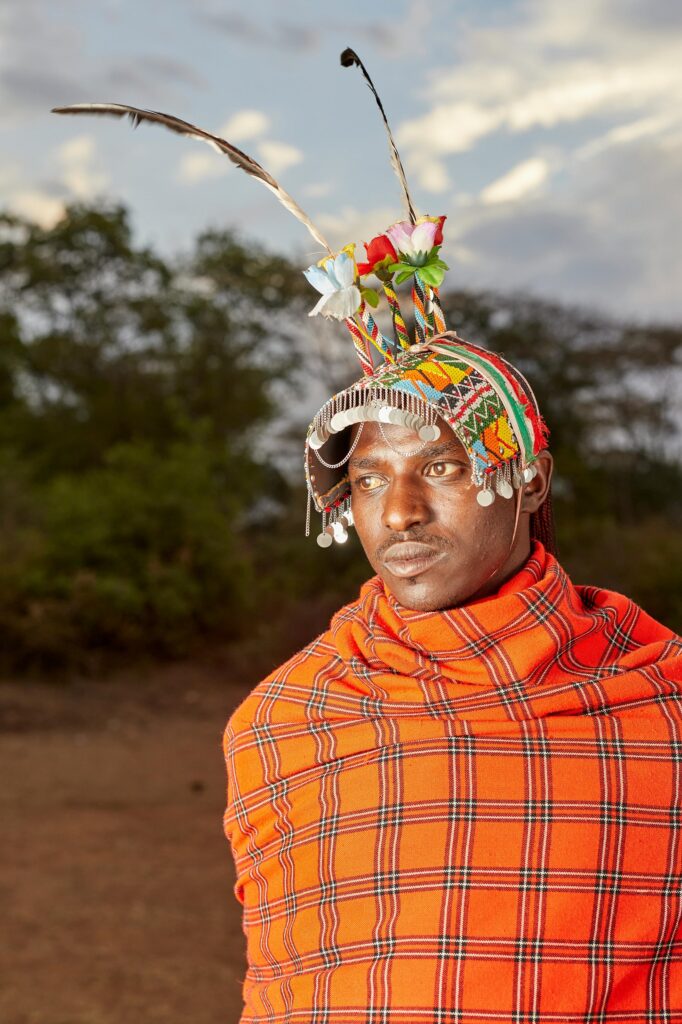 Tanzanian Maasai man clad in his traditional clothing