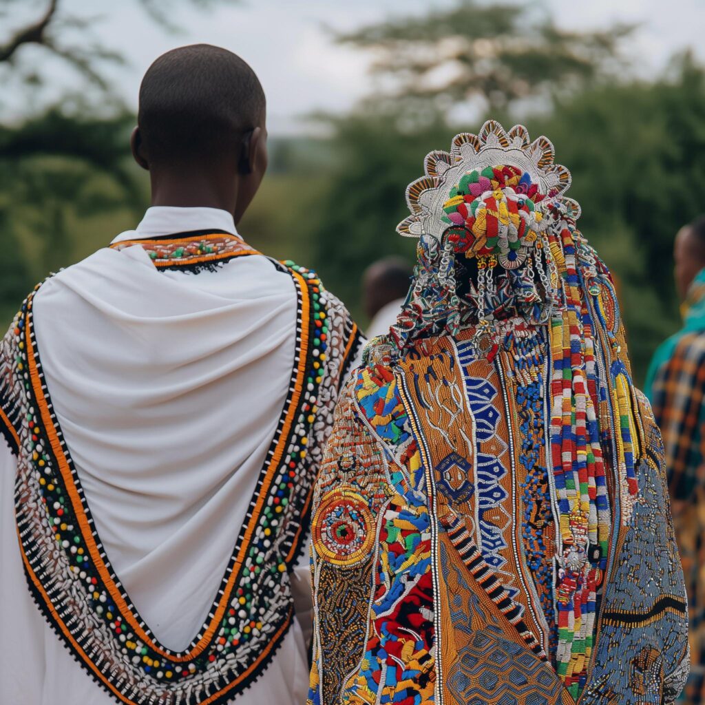 Groom and bride in traditional Tanzanian clothes