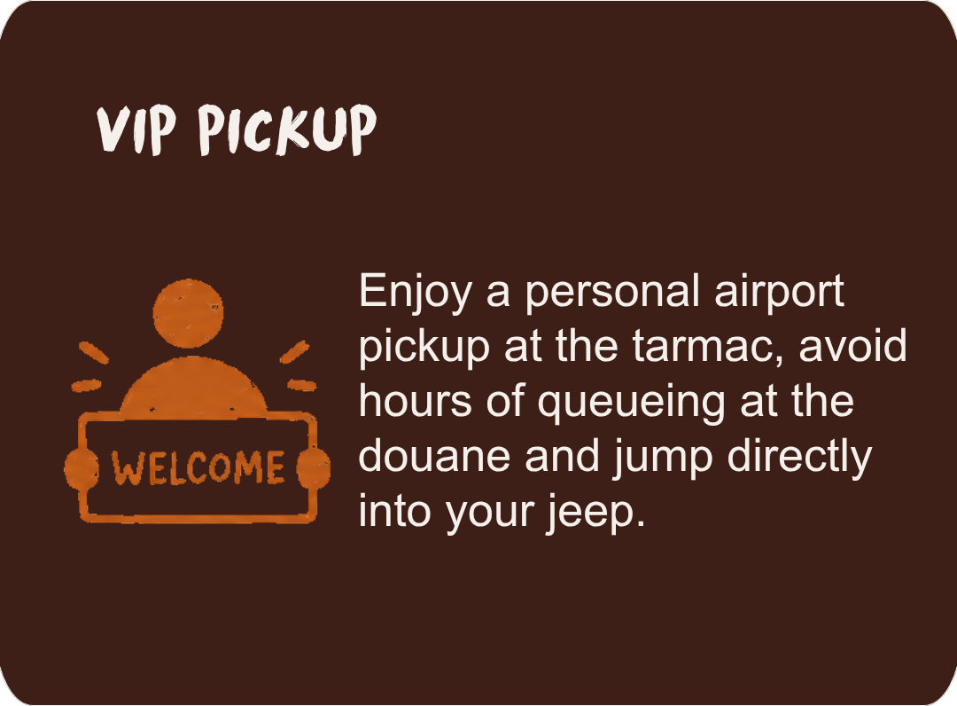 Optional VIP airport pickup with personal assistance from the tarmac to your safari vehicle